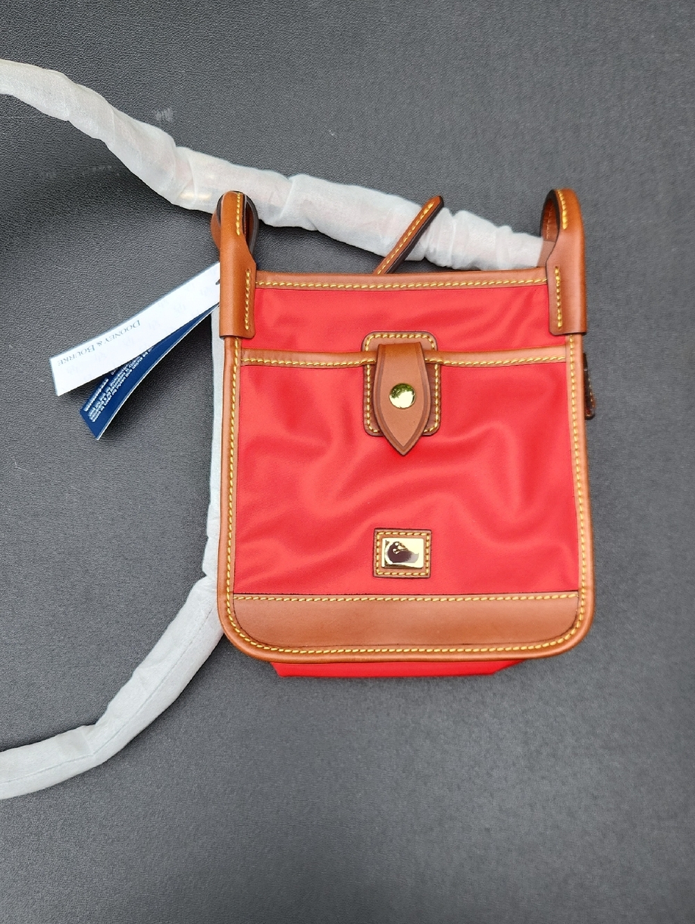 Dooney & Bourke Red Nylon Crossbody with Tan Leather Trim